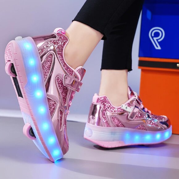 Kids Wi-pink Light-up Roller Shoes With Usb Rechargeable Led Sneakers Shoes - Picture 5 of 8